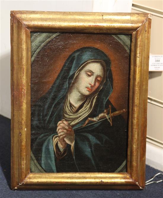 17th century German School Mater Dolorosa - The Virgin Mary with a sword 12 x 8.25in.